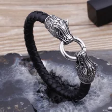 Двуглавый волчий кожаный мужской браслет простой властный модный браслет ювелирные изделия