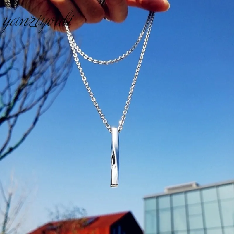 

New Fashion Steampunk Minimalist Rock Column Shape Pendant Chain Stainless Steel Necklace For Women Jewelry Men Clavicle Collier