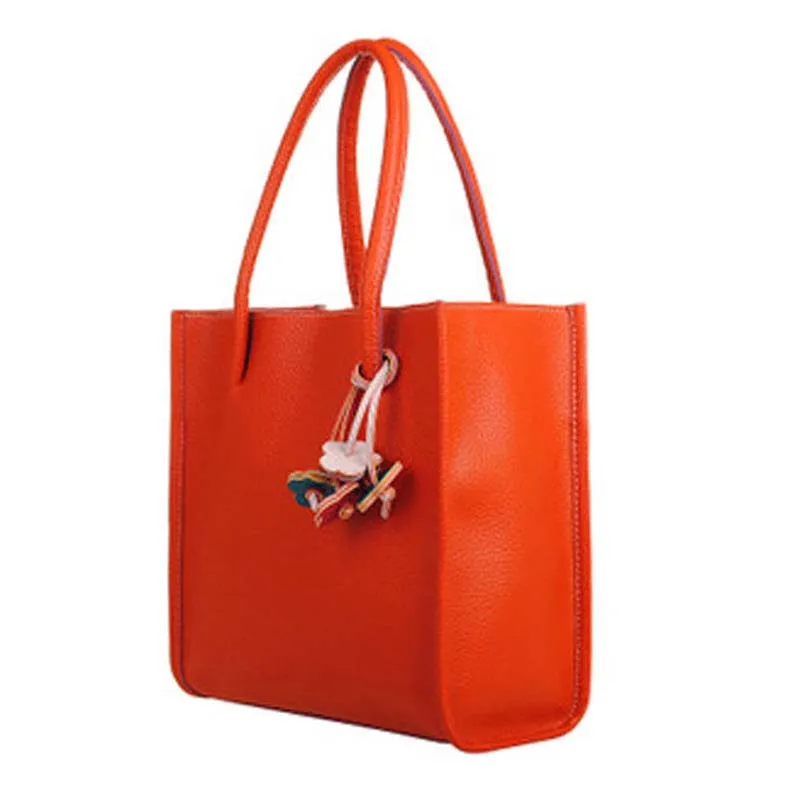 

Fashion Girls Handbags Trendy Leather Shoulder Bag Candy Color Flowers Totes Orange