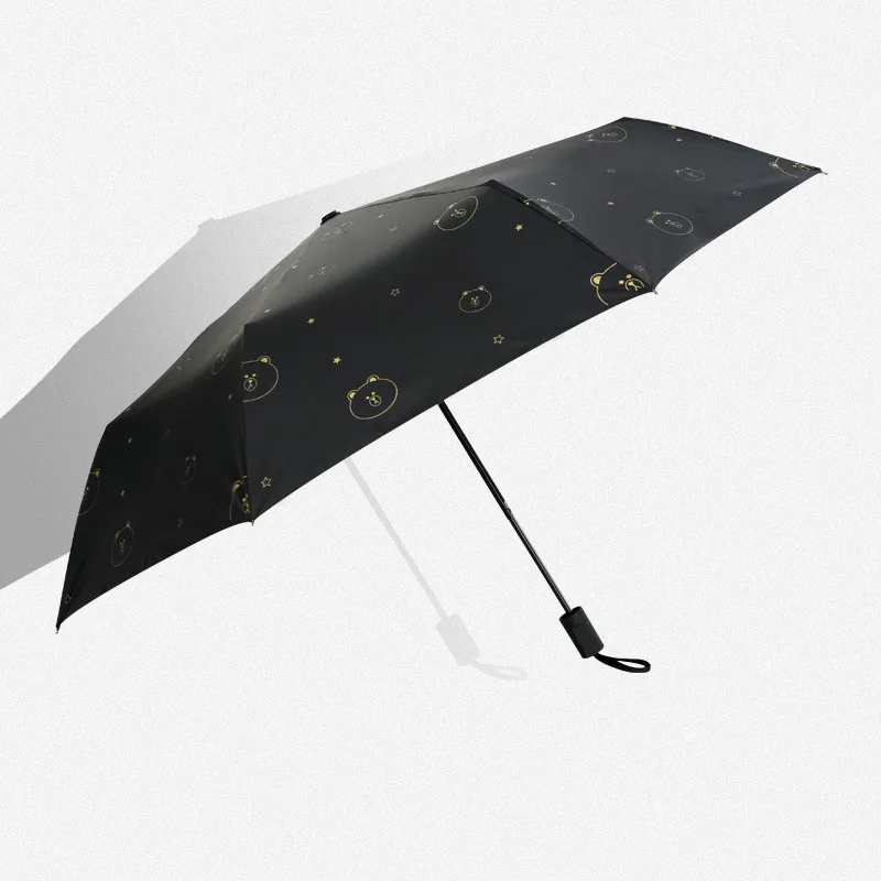 

2018 new bear shape black women's folding parasol windproof Anti-UV outdoor portable tour umbrella for rain and sun Female gift