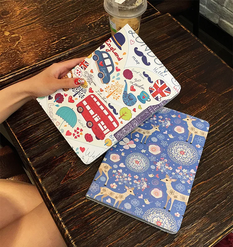 

For tablet Apple iPad 9.7 2017/2018 Case Fashion Tablet PU Leather Flip Stand Smart Wake/Sleep Cases Painted Cover Funda Shell