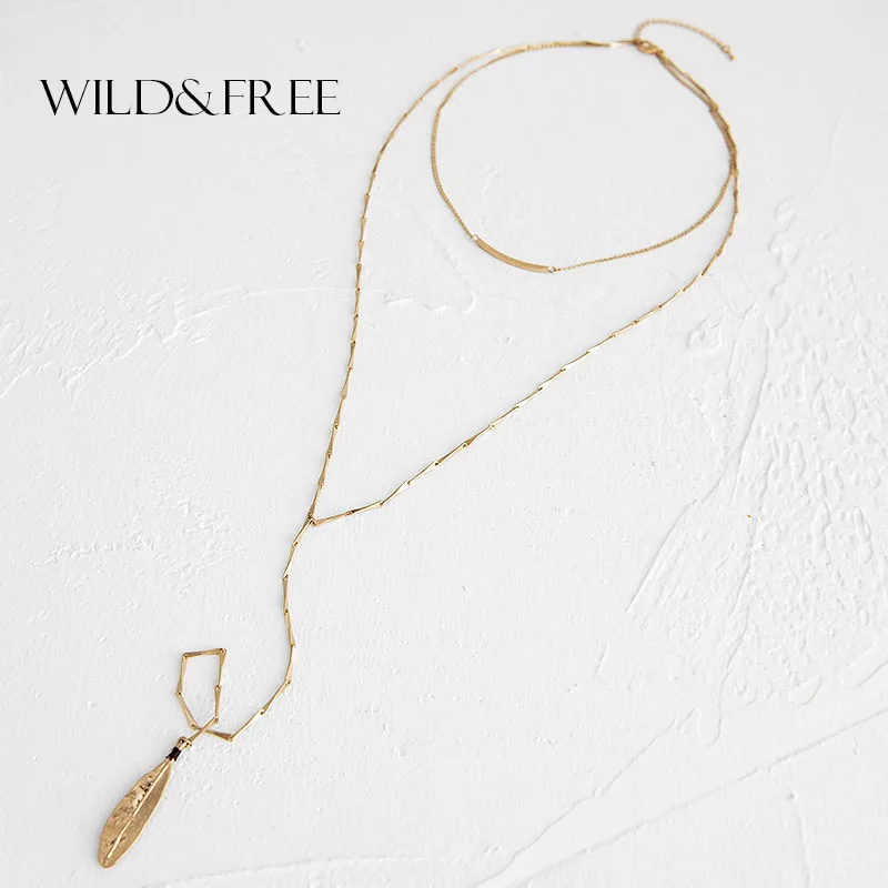 Женское длинное ожерелье с подвеской Wild & Free винтажное ручной работы золотыми
