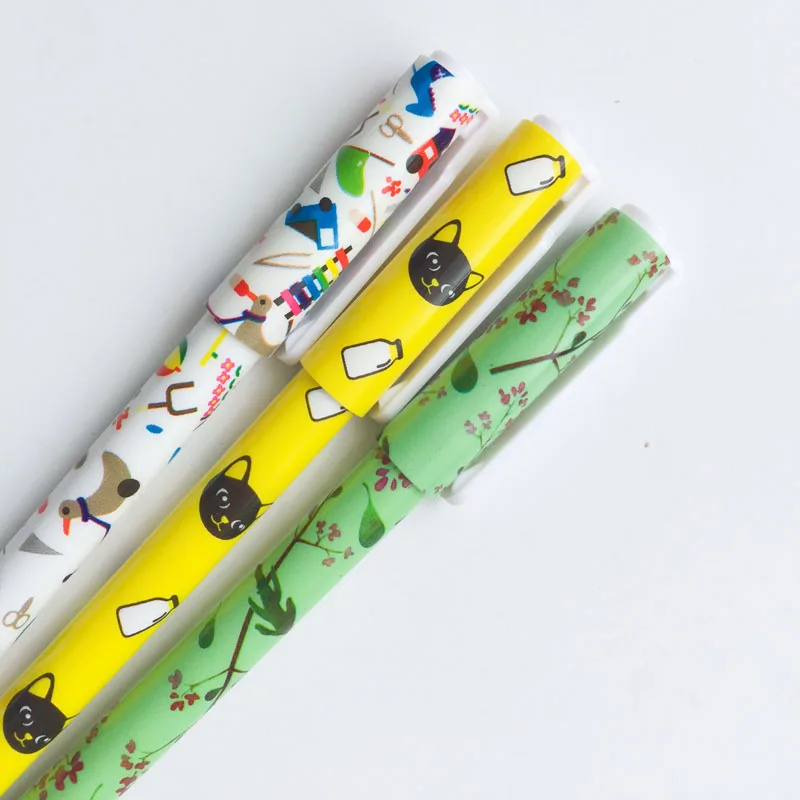 3X Cute Bird Cat Erasable Gel Pen Rollerball Pen School Supply Student Stationery Blue Ink 0.35mm E54