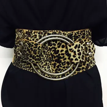 

Faux leather Cummerbund Women 2018 Slim Wide waist Metal Leopard Belt Elastic Waist clothes Dress accessories Korean BT085S30