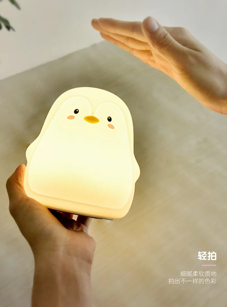 Animal Silicone Cute Penguin LED Night Light with USB Rechargeable Battery Pat Switch Birthday Gift Eye Protect Bedside Salon nite light