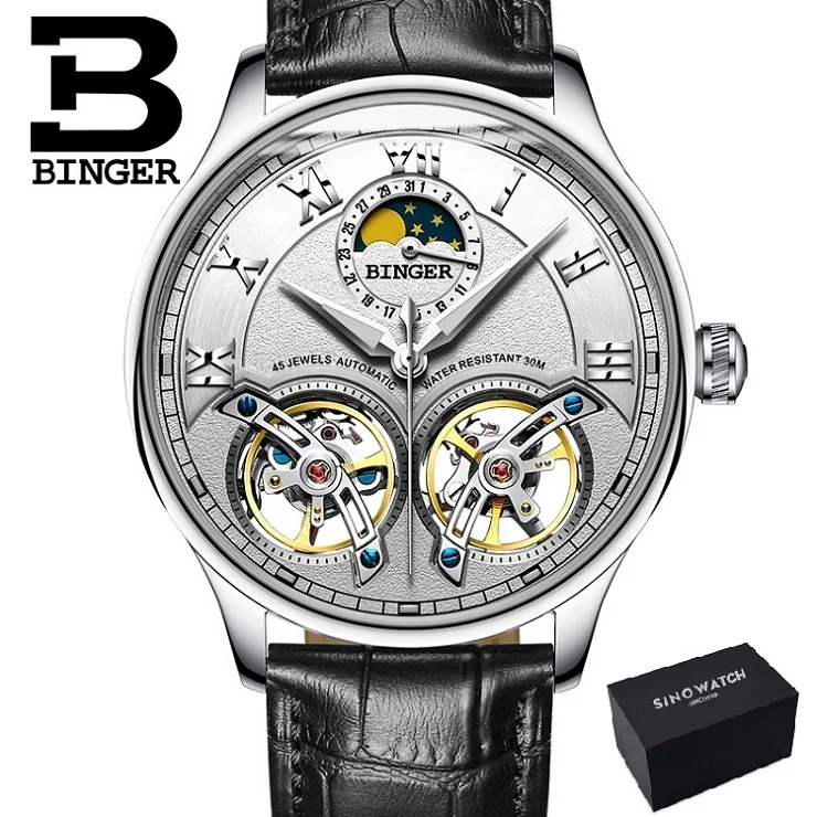 Бренд Binger, роскошные механические мужские часы, скелет, сапфировое стекло, Мате, водонепроницаемые часы, мужские часы, мужские B-8606M-008 - Цвет: FY-L-B-S