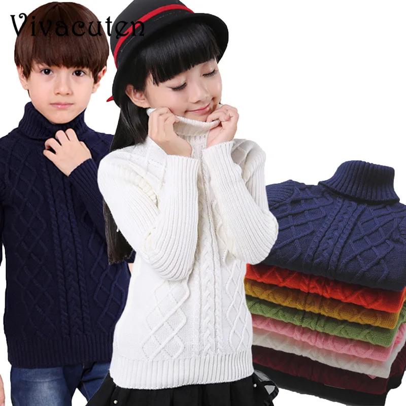 

Kids Winter Warm Sweaters Boys Casual Sweater For Girls Knitted Turtleneck Pullover School Teenages Thicken Sweaters Tops H104