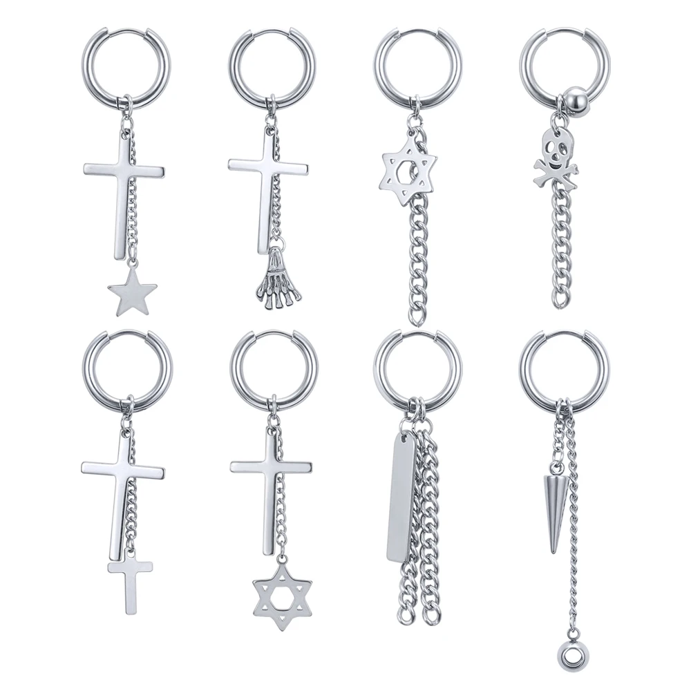 

ZS 316L Stainless Steel Hoop Earrings Punk Style Cross Earring for Men Hip Hop Jewelry 2019 Korean Ear Hoops Small Round Earring