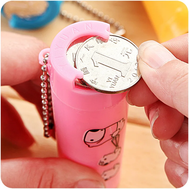 

2 Pcs/lot Cartoon Plastic Round Money Box Portable Purse 8.5x3x2.5cm Piggy Bank Coin Holder Change Organizer Tube Saving box
