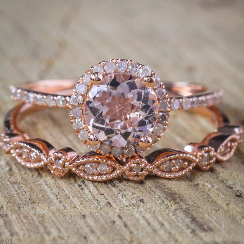Romad Jewelry Promise Engagement Double Rings For Couples Men Women Rose Gold Color Pairs Wedding Ring Set for Men and Women