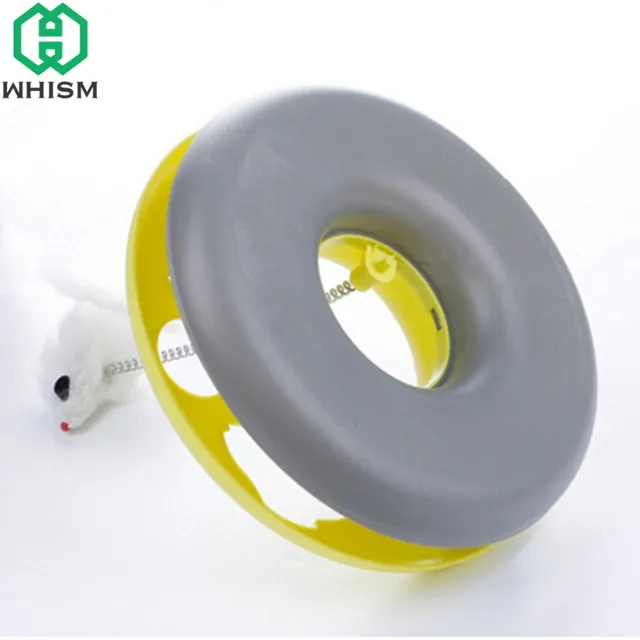 WHISM Funny Pet Toys Cat Crazy Spring Mouse Disk Interactive Amusement Plate Play Disc Turntable Cat Training Toys Cat Supplies