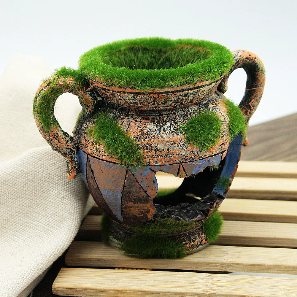 Resin Vase With Moss Aquarium Ornaments Fish Tank ...