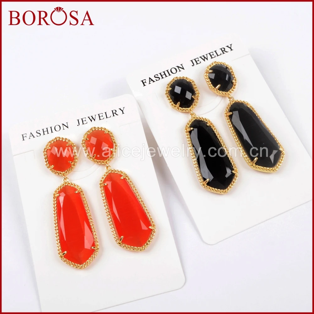 

BOROSA 5Pairs Gold Color Faceted Multi-kind Stones Dangle Earrings Fashion Gems Drop Earrings Mixed Color for Women Girls WX949