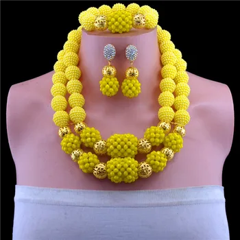 

Jewelry Bridal Wedding African Beads Jewelry Sets Gold-color Women 2017 New Design Yellow Necklace Earrings Bracelet