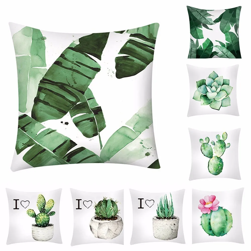 

Cactus Green Leaf Print Claus Cushion Cover Decorative Pillows Cover For Sofa Seat Soft Pillow Case 45x45cm Home Decor