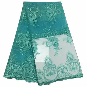 

2019 Latest Net Lace Fabric Embroidered tulle Lace Fabric With Green Line African French Lace For guipure fabric Clothing Women