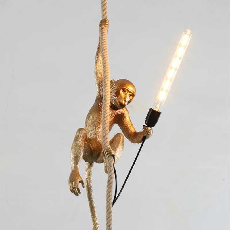 Современная Милая Золотая белая обезьяна пеньковая веревка, потолочный светильник для детей, украшение для дома, бара, кафе, нет