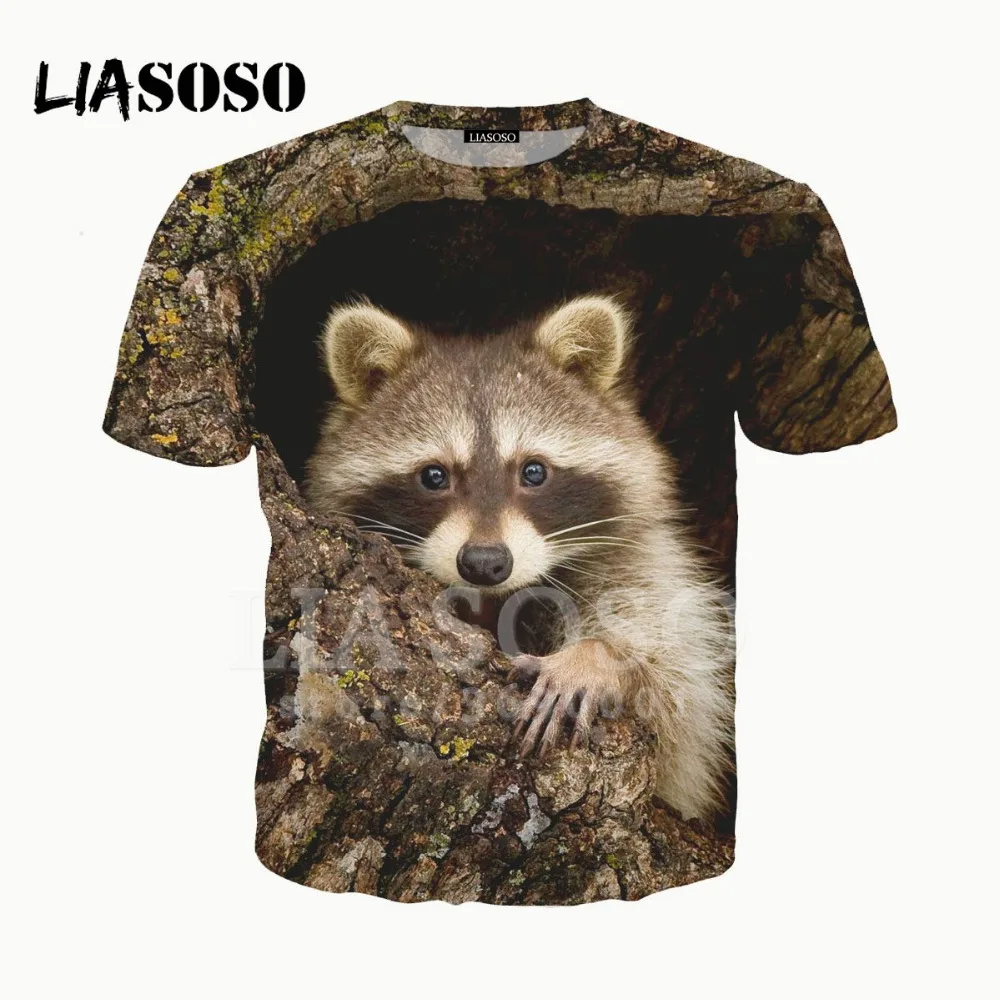

LIASOSO NEW 3D Print Women Men Cute Animals Raccoon Procyon lotor Tshirt Summer T-shirt Hip Hop Pullover Short Sleeve X1521