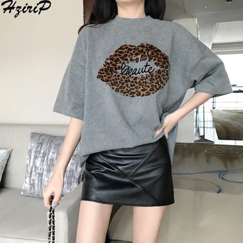 

HziriP T-Shirt Women 2019 Spring Summer Cotton New Fashion Letter Short Sleeve Print Casual Loose Female Tops Office Lady