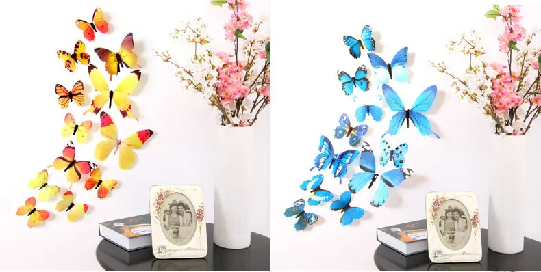 12Pcs Butterflies Wall Sticker Decals Stickers on the wall New Year Home Decorations 3D Butterfly PVC Wallpaper for living room