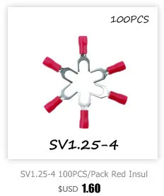 Sv1.25-4 100 шт./упак. Красный изоляцией Spade клеммный блок разъемов электрические Furcate рифлёная обжима кабеля Провода раздвоенный конец изоляции