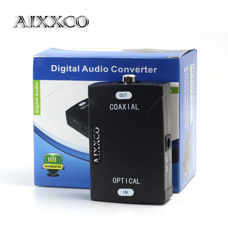 Najtaniej AIXXCO optycznego TOSlink dźwięku cyfrowego do koncentryczne konwerter 24bit 192 K HD pobierania próbek optyczne sygnały Audio do koncentrycznego audio sygnały