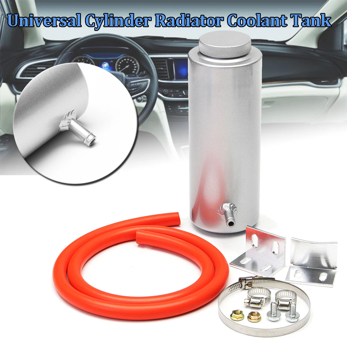 

800ml Cylinder Aluminum Radiator Coolant Overflow Reservoir Grab Tank Cylinder Overflow Storage Tank Kit For All Cars