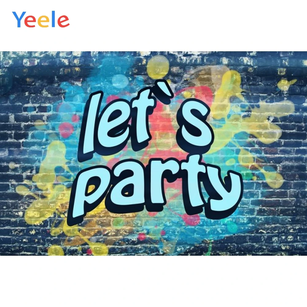 

Yeele Graffiti Brick Backdrops Let's Party Colorful Wall Celebration Portrait Photography Backgrounds Photocall Photo Studio