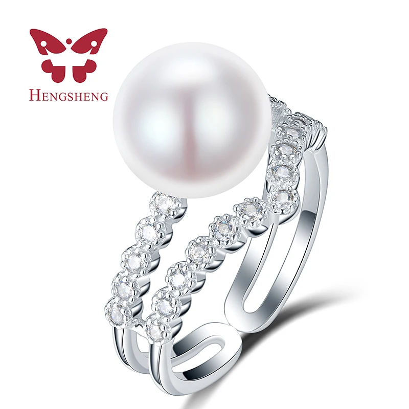 

HENGSHENG Party Rings, 100% Natural Freshwater Pearl Ring, High Quality Jewelry Women Rings, 10-11mm Pearl