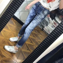 Новинка года; сезон осень; Лидер продаж; женские джинсы с потертостями; универсальный Повседневный темперамент; тонкие сексуальные джинсы для женщин; ; Топ