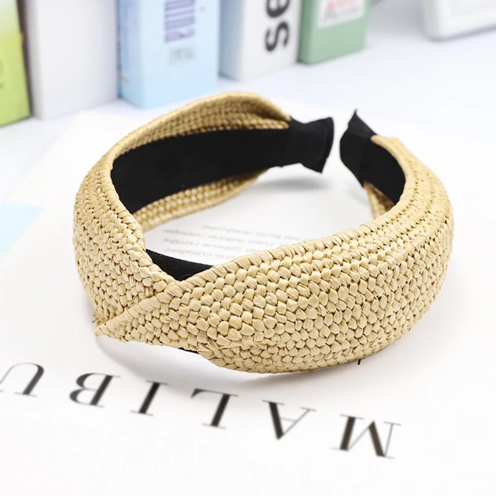 

Woman's Headscarf Hand Twisted Headscarf With Lafite Straw Hat Style hair bands for women accesorios para el cabello#5$