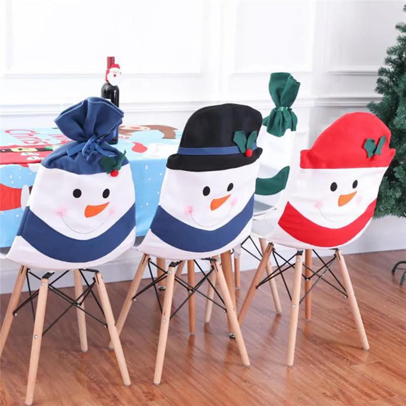 Snowman Chair Cover Christmas Dinner Table Party Red Hat Chair Back
