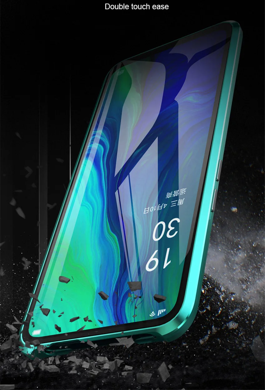 R-just Magnetic Metal Bumper Case for OPPO Reno 10x zoom Tempered Glass Front Back Cover For OPPO Reno 10x zoom Case (6)