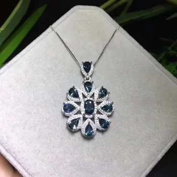 

natural blue sapphire pendant S925 silver Natural gemstone Pendant Necklace trendy luxurious big round women pary fine jewelry