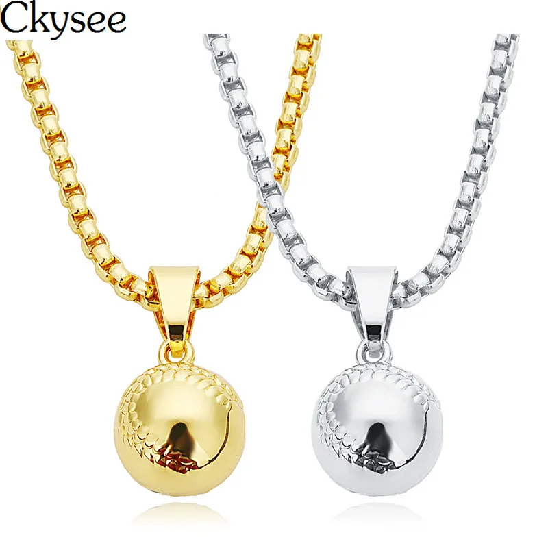 Ckysee Sports Jewelry Gold Baseball Ball Pendant Necklace For Women Men