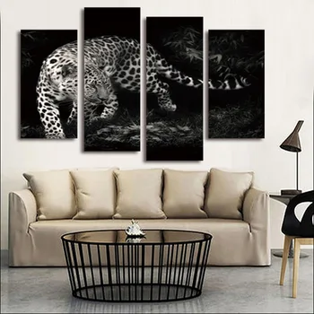 

FOUR PC NO FRAME Black and white leopard Oil Painting Printed Oil Painting On Canvas Oil Painting for Home Decor Wall Decor