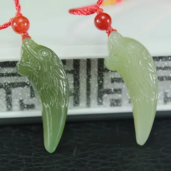 

Natural jade and Tian Yubi jade color green wolf teeth pendant couple necklace jade pendant baby child pendant pendant