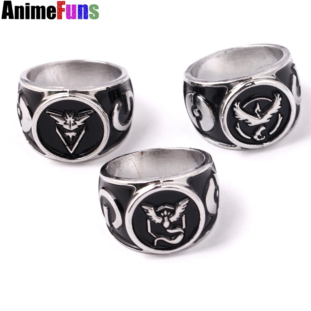 

New Pokemon GO Ring Team Valor Instinct Mystic Logo God Tag Metal Pendant Metal Rings for Women and Men fans