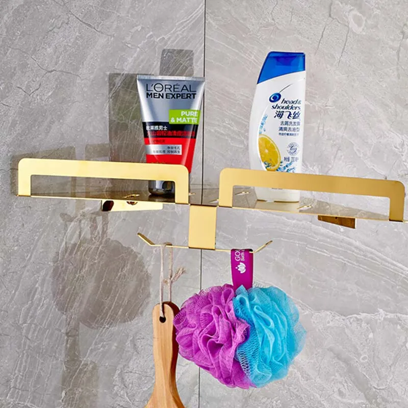 

Stainless Steel Golden Bathroom Shelf Storage Holder Cosmetic Corner Shelf