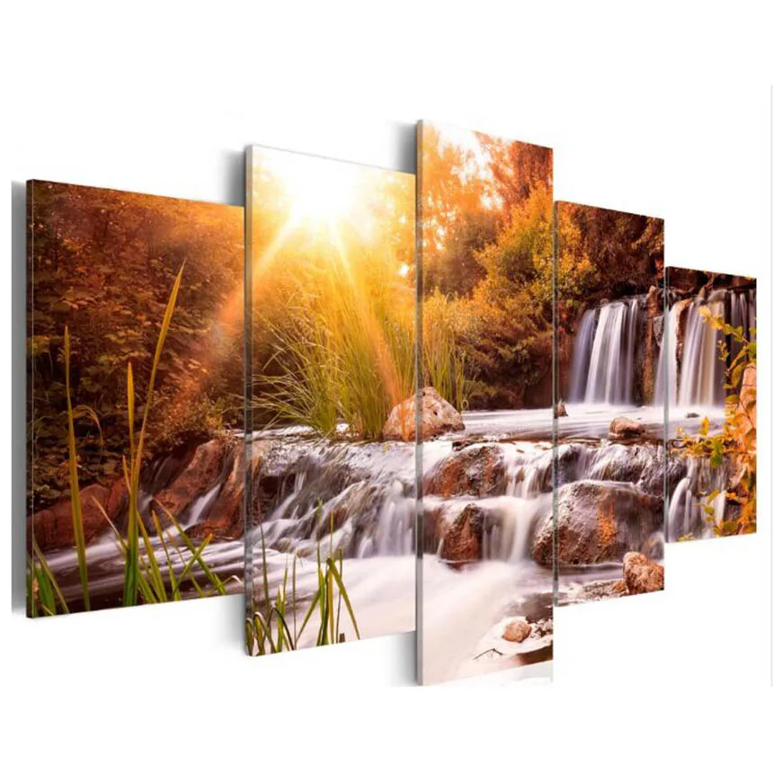 

5d DIY Diamond Painting waterfall nature scenery Cross Stitch Kits Full Diamond Embroidery 3D Diamond Mosaic Needlework 5 pcs