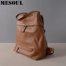 Bolsas de la Escuela Las Niñas Mochila de Cuero Genuino mochila femenina Mochila brown Moda Suave Cuero de Vaca Las Mujeres Bolsos de Totalizador Del Hombro