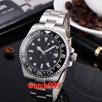 

40mm Sapphire crystal Green GMT Sterile Black Dial steel bracelet Mechanical Watch Automatic Men's Watch
