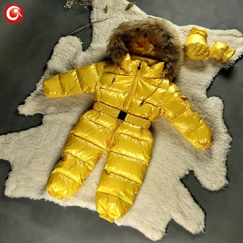 6M-4T Baby Girls White Duck Winter Down Coat +Down Gloves Clothes Kid Boys Ski Snow Thick Hooded Warm Jacket Clothing Snowsuit (6)