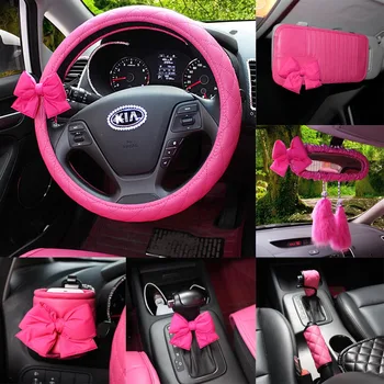 

Sexy Rose Bowknot for car interior car Steering Cover Rearview Mirror Cover Seat Belts Padding Car Headrest Handbrake Grips
