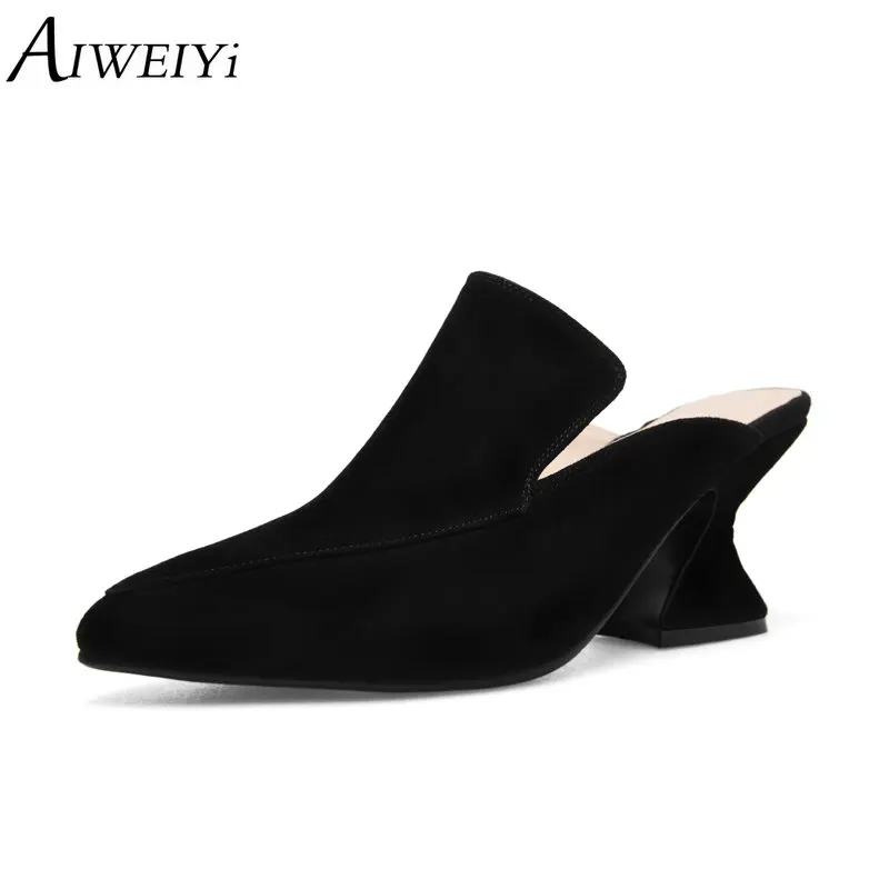 

AIWEIYi Women Sandals Ladies Summer Slippers Genuine Leather Shoes Woman Strange High Heels Sandals Black Brown Slip On Slippers