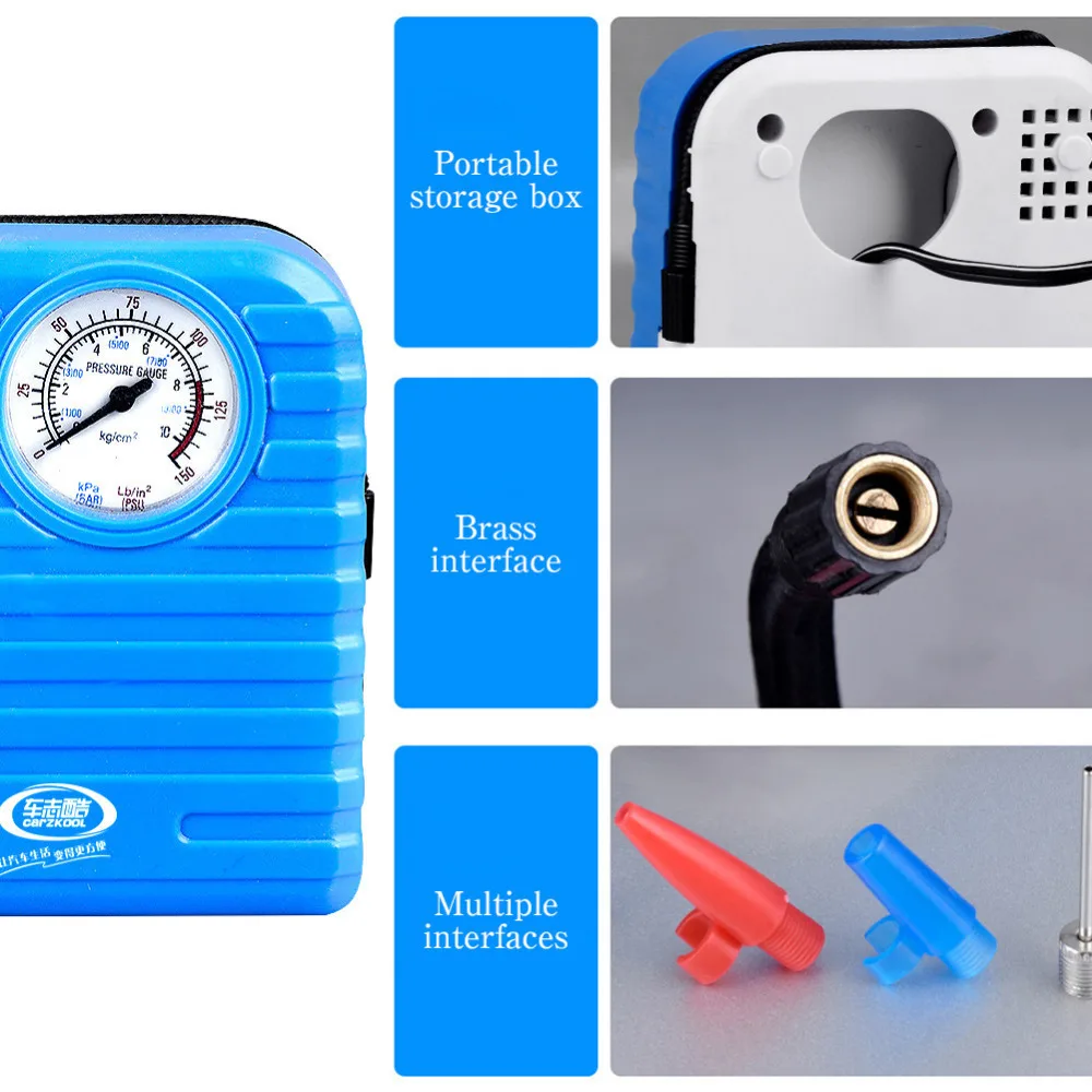

Lexitek Car tire inflation pump mini-thin light weight portable design easy to handle mini air compressor 3 high-air flow nozzle