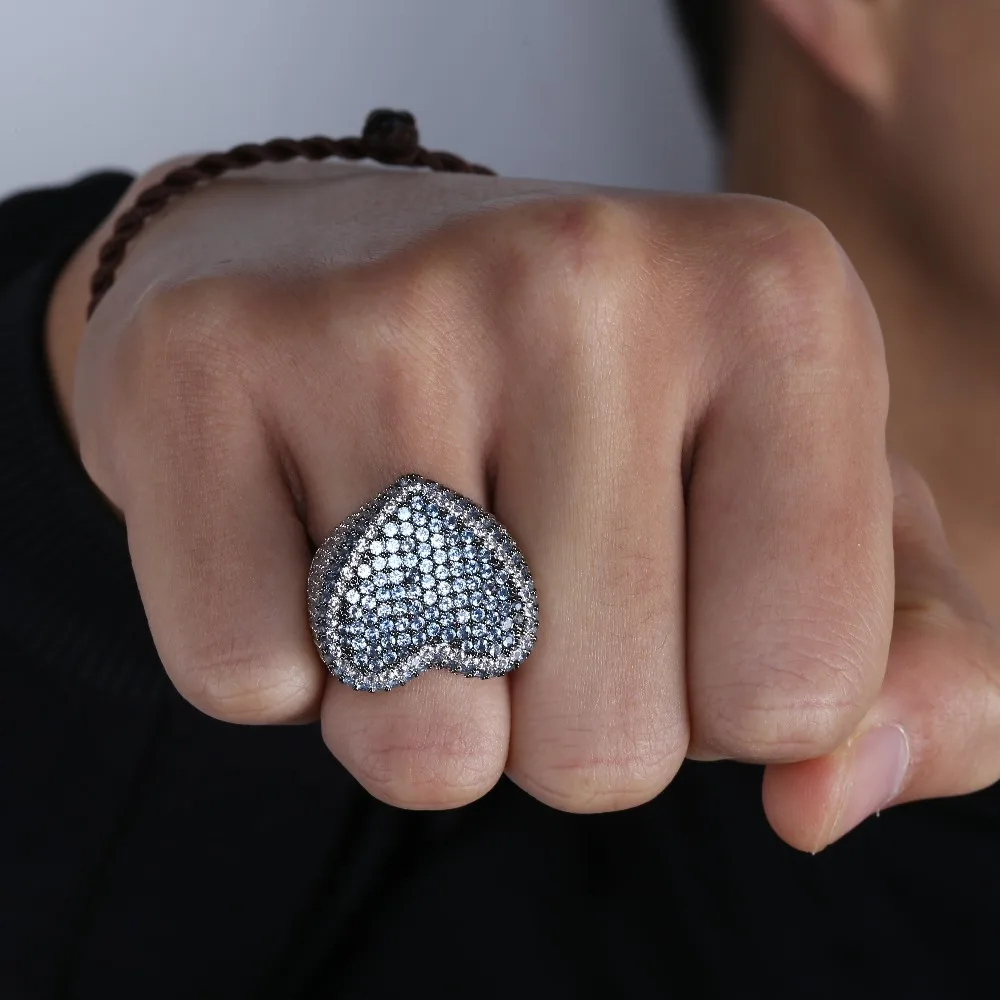 Red Bule Color Heart Ring Micro Pave 