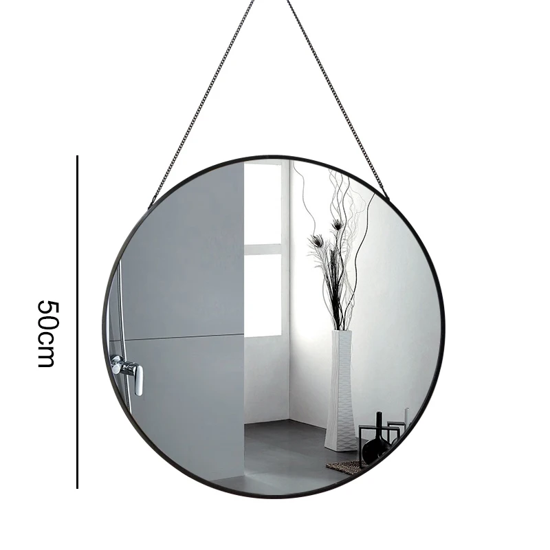 Espejo colgante de pared de Metal Retro con cuerda de cáñamo Espejos decorativos para baño maquillaje creativo espejos de hierro de afeitar grandes 50 cm