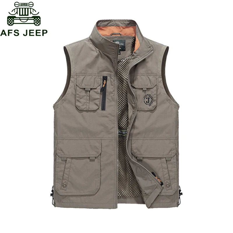 Afs Jeep Brand 2018 Vest Men Casual Mesh Waistcoat Multi pockets Mens Working Photography Vest
