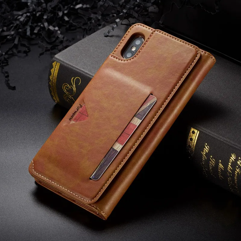 Кожаный флип-чехол с подставкой и мягкой задней крышкой для iPhone X XR XS Max, чехол с держателем для карт, чехол-бумажник для iPhone 6 6s 7 8 Plus, чехол